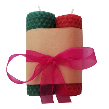 شمع دست ساز مدل موم عسلی کد 4 مجموعه 2 عددی