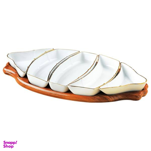 اردوخوری لیمون چینی طرح خط طلا مدل پایه چوبی