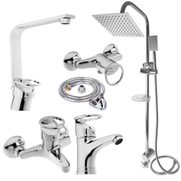 ست شیرآلات فراست پویا مدل حلقه ای به همراه علم دوش حمام و شلنگ توالت