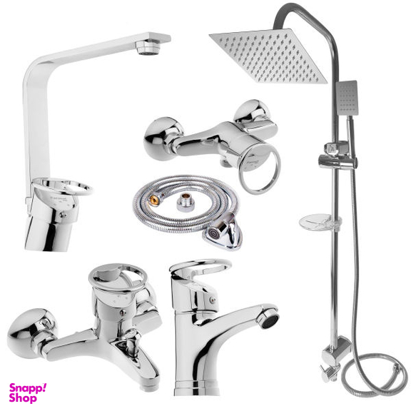 ست شیرآلات فراست پویا مدل حلقه ای به همراه علم دوش حمام و شلنگ توالت