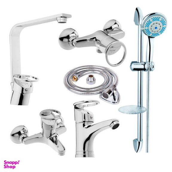 ست شیرآلات فراست پویا مدل تنسو فلت به همراه علم دوش حمام و شلنگ توالت