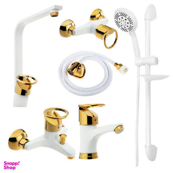 ست شیرآلات فراست پویا مدل حلقه ای همراه با علم دوش حمام و شلنگ توالت