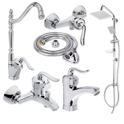 ست شیرآلات فراست پویا مدل قاجاری به همراه علم دوش حمام و شلنگ توالت