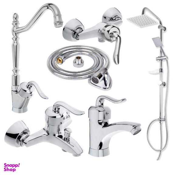 ست شیرآلات فراست پویا مدل قاجاری به همراه علم دوش حمام و شلنگ توالت