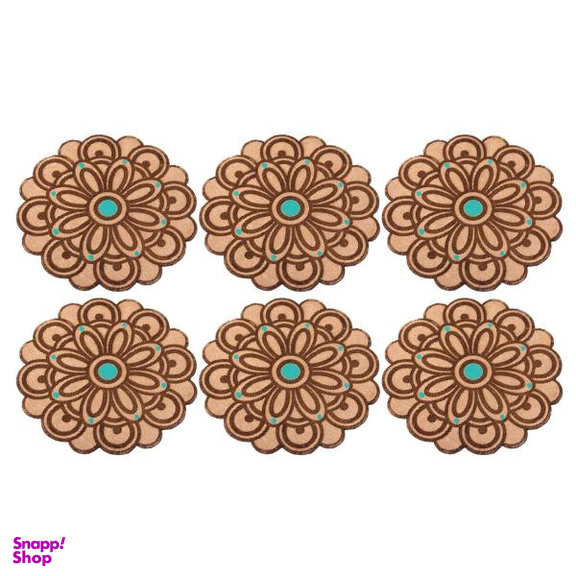 زیر لیوانی چوبی نفیس (Nafis) طرح گل کد ZHG مجموعه 6 عددی