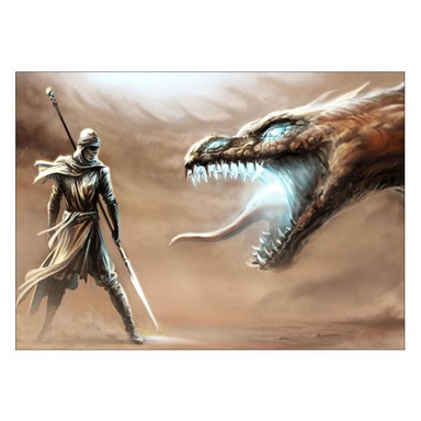 تابلوی ونسونی طرح Knight Fighting Dragon سایز 30x40