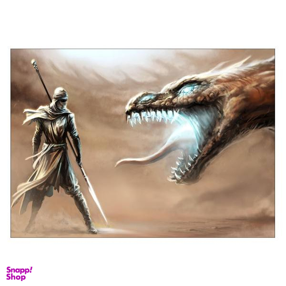 تابلوی ونسونی طرح Knight Fighting Dragon سایز 30x40