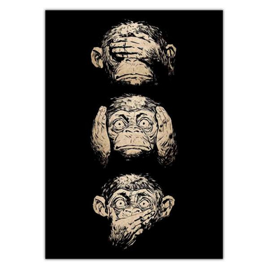 تابلو شاسی ونسونی طرح 3 Wise Monkeys سایز 40 × 30