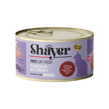 کنسرو غذای گربه شایر (Shayer) مدل Chicken & Turkey وزن 200 گرم