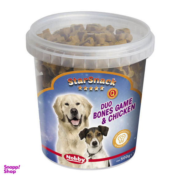 تشویقی سگ نوبی مدل Bones Starsnack Game And Chicken وزن 500 گرم
