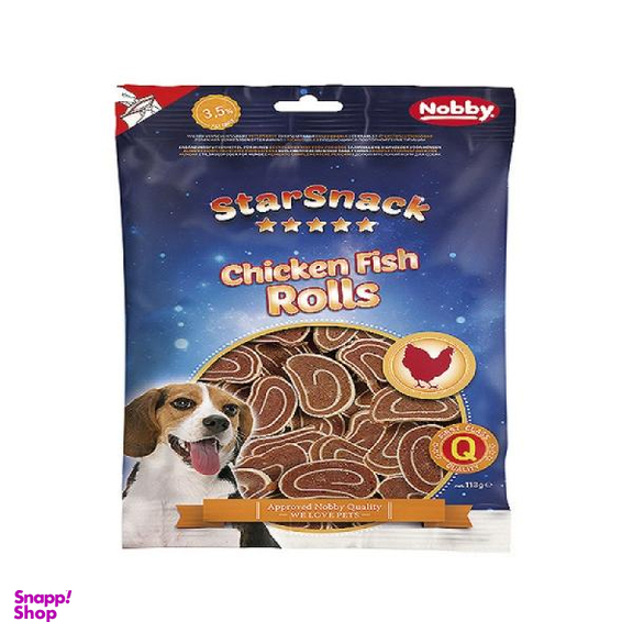 تشویقی سگ نوبی مدل Chicken Fish Rolls وزن 113 گرم