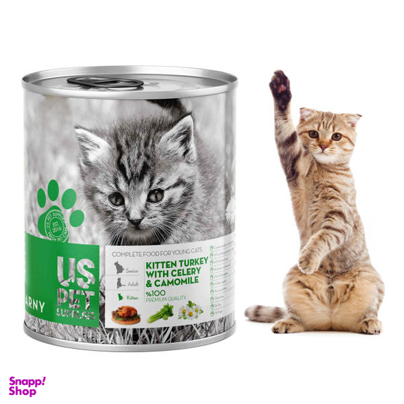 کنسرو غذای توله گربه یو اس پت مدل Kitten Turkey وزن 400 گرم