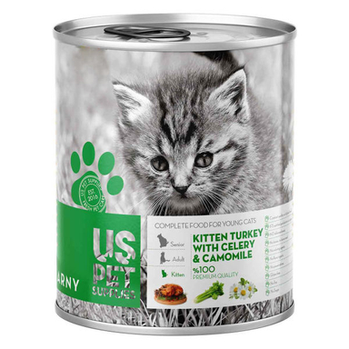 کنسرو غذای توله گربه یو اس پت مدل Kitten Turkey وزن 400 گرم
