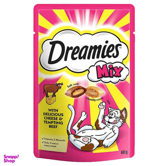 غذای تشویقی گربه دریمز مدل Dreamies Snack With Beef And Chese وزن 60 گرم بسته 3 عددی