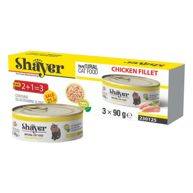 کنسرو غذای گربه شایر (Shayer) مدل فیله مرغ وزن 90 گرم بسته 3 عددی