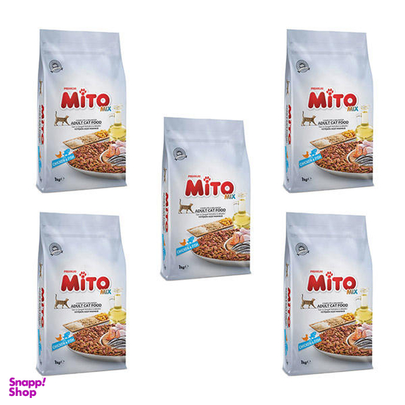 غذای خشک گربه میتو مدل Mix وزن 1000 گرم بسته 5 عددی
