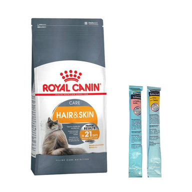 غذا خشک گربه رویال کنین مدل Hair And Skin وزن 2 کیلوگرم به همراه بستنی گربه