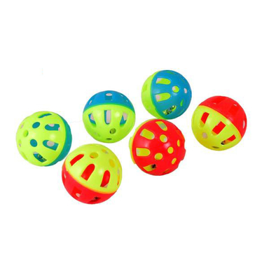 اسباب بازی گربه و سگ توپ زنگوله دار مدل Plastic Bell Balls بسته 6 عددی