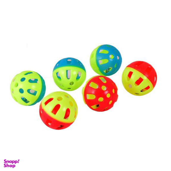 اسباب بازی گربه و سگ توپ زنگوله دار مدل Plastic Bell Balls بسته 6 عددی