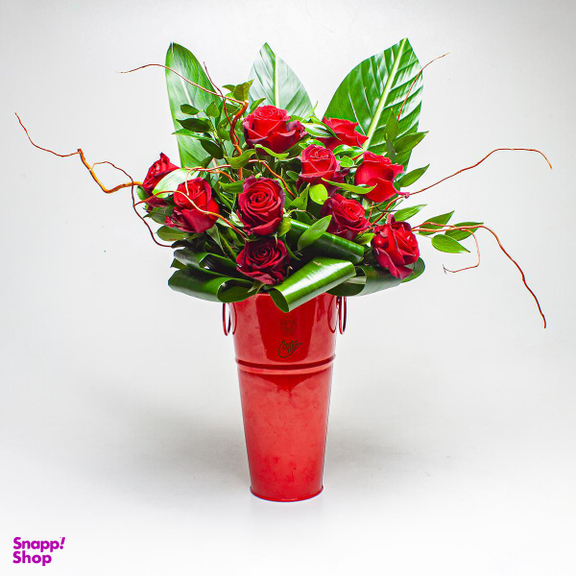 باکس گل رز قرمز فلزی 10 شاخه