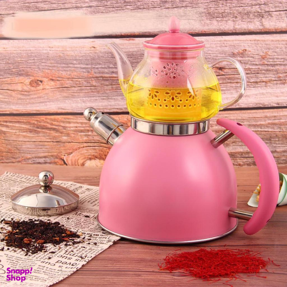 ست کتری و قوری لورنزو (Lorenzo) مدل سوتی کد 8050 رنگ صورتی