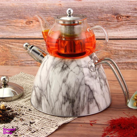 ست کتری و قوری لورنزا (Lorenzo) طرح ماربل کد 3040