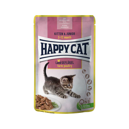 پوچ بچه گربه هپی کت (Happy Cat) مدل Happy Cat Kitten Farm Poultry با طعم مرغ وزن 85 گرم