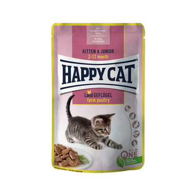 پوچ بچه گربه هپی کت (Happy Cat) مدل Happy Cat Kitten Farm Poultry با طعم مرغ وزن 85 گرم
