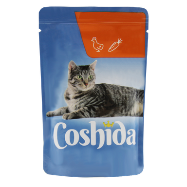 پوچ گربه کوشیدا (Coshida) مدل Chicken Chunk in carrot Sauce وزن 100 گرم
