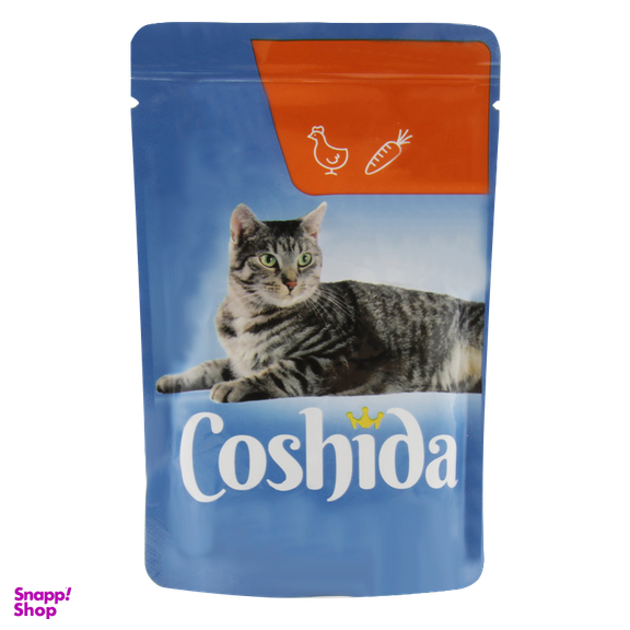 پوچ گربه کوشیدا (Coshida) مدل Chicken Chunk in carrot Sauce وزن 100 گرم