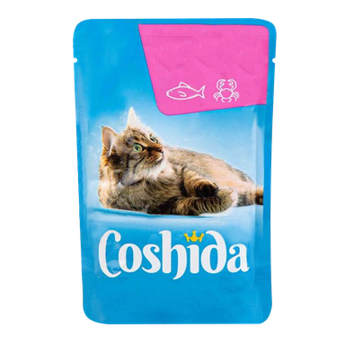 پوچ گربه کوشیدا (Coshida) مدل Salmon and Crab Chunk in Gravy وزن 100 گرم