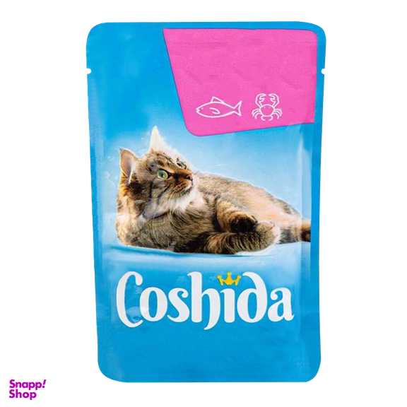 پوچ گربه کوشیدا (Coshida) مدل Salmon and Crab Chunk in Gravy وزن 100 گرم