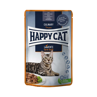 پوچ گربه هپی کت (Happy Cat) با طعم اردک مدل Happy Cat Culinary Farm Duck وزن 85 گرم