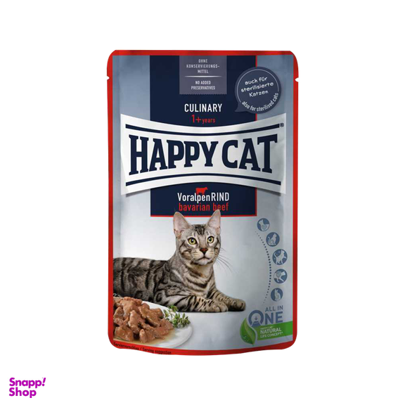 پوچ گربه هپی کت (Happy Cat) با طعم گوشت گاو مدل Happy Cat Culinary Bavarian Beef وزن 85 گرم