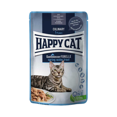 پوچ گربه هپی کت (Happy Cat) با طعم ماهی قزل آلا مدل Happy Cat Culinary Spring Water Trout وزن 85 گرم