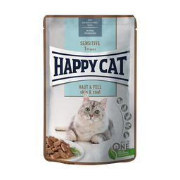 پوچ گربه هپی کت (Happy Cat) پوست و مو مدل Happy Cat Sensitive Skin & Coat وزن 85 گرم