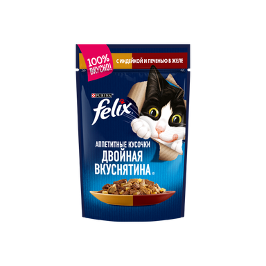 پوچ گربه فلیکس (Felix) با طعم بوقلمون و جگر مدل Felix Turkey & Liver وزن 85 گرم