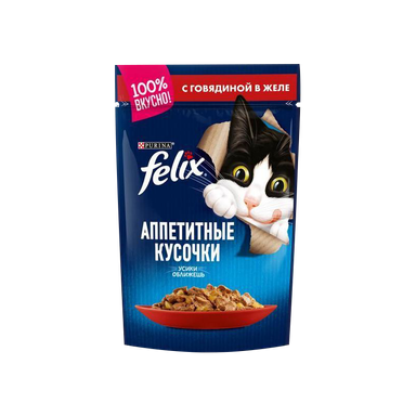 پوچ گربه فلیکس (Felix) با طعم گوشت گاو مدل Felix Beef وزن 85 گرم