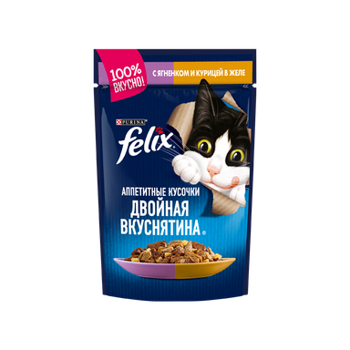 پوچ گربه فلیکس (Felix) با طعم مرغ و بره مدل Felix Chicken & Lamb وزن 85 گرم