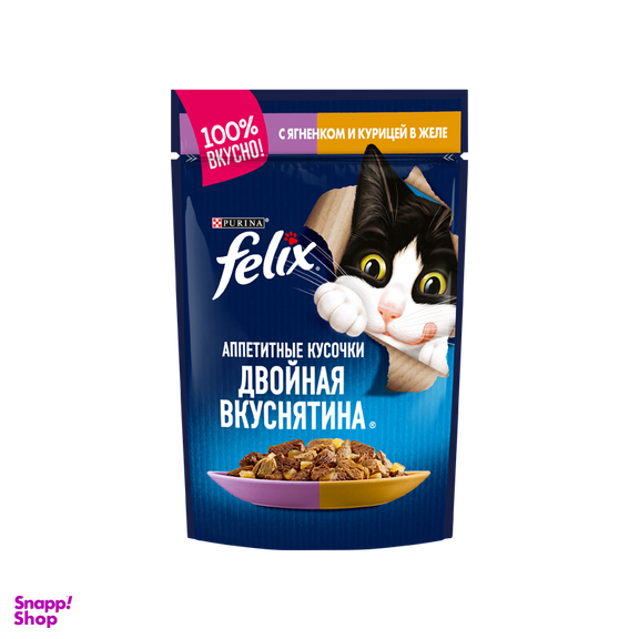 پوچ گربه فلیکس (Felix) با طعم مرغ و بره مدل Felix Chicken & Lamb وزن 85 گرم