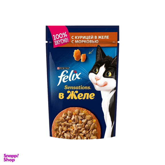 پوچ گربه فلیکس (Felix) با طعم مرغ و هویج مدل Felix Chicken Carrot In Jelly وزن 85 گرم