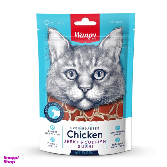تشویقی گربه ونپی (Wanpy) مدل Chicken Jerky & Codfish Sushi وزن 30 گرم
