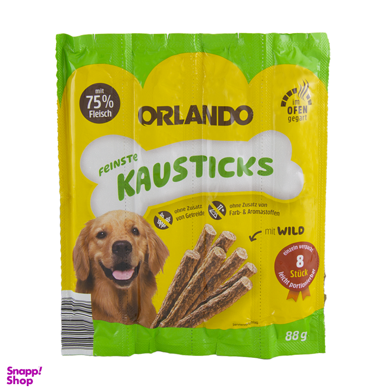 تشویقی مدادی سگ اورلاندو با طعم گوشت شکاری مدل Orlando Stick Game بسته 4 عددی