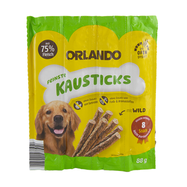 تشویقی مدادی سگ اورلاندو (Orlando) با طعم گوشت شکاری مدل Orlando Stick Game بسته 4 عددی