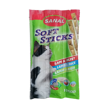 تشویقی مدادی گربه سانال با طعم بره و برنج مدل Sanal Soft Sticks Lamb & Rice بسته 3 عددی