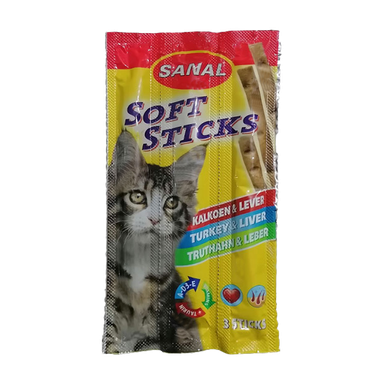 تشویقی مدادی گربه سانال با طعم بوقلمون و جگر مدل Sanal Soft Sticks Turkey & Liver بسته 3 عددی