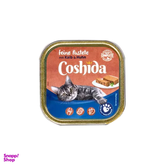 غذای کاسه ای گربه کوشیدا (Coshida) با طعم گوشت گوساله و مرغ وزن 100 گرم