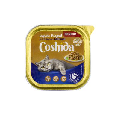 غذای کاسه ای گربه مسن کوشیدا (Coshida) با طعم گوشت پرندگان وزن 100 گرم