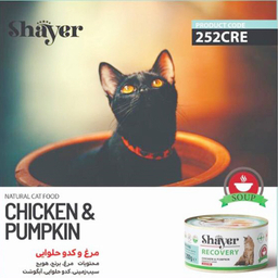 کنسرو ریکاوری گربه شایر مدل Chicken & Pumpkin وزن 200 گرم