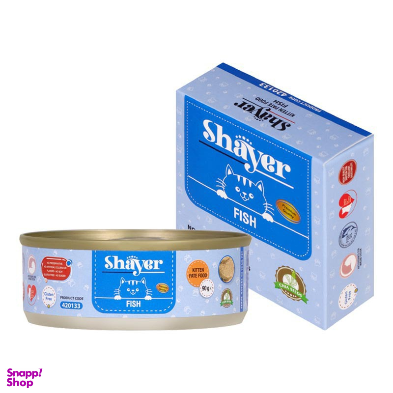 کنسرو غذای بچه گربه شایر (Shayer) مدل Fish وزن 90 گرم